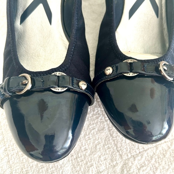 Anne Klein Slingback Wedge Shoes Navy Blue Glossy Toe Cap Comfort Davy size 8 - Picture 7 of 13